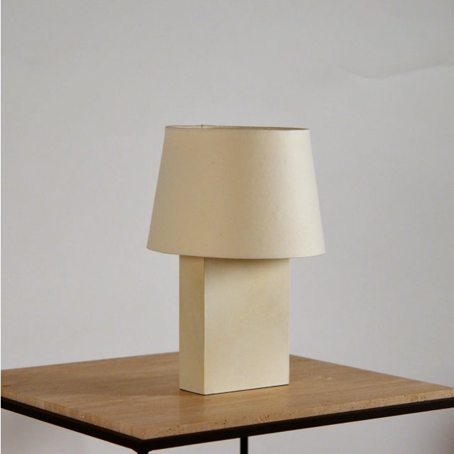 Chic 'Bloc' parchment table lamp by Design Frères. Attractive European style shade mount with no apparent harp / final....