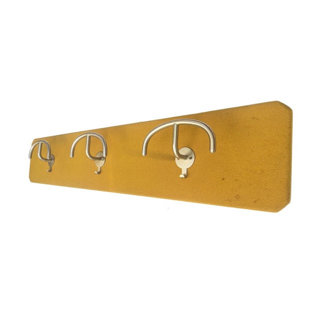 Artemide Wall Coat Rack in Mustard-Colored Wool and Nickel Plated Metal by Sergio Mazza for Artemide, 1960s For Sale - Image 4 of 11