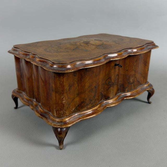 Chippendale Jewelry Box in Padded Burl Wood For Sale - Image 13 of 13