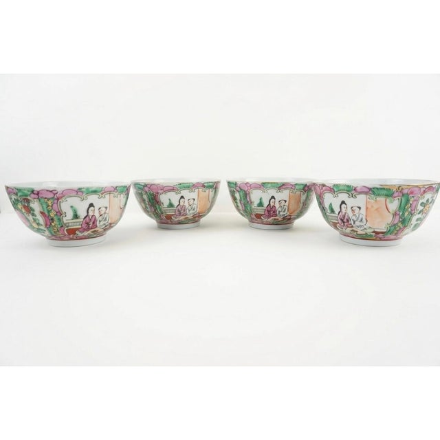 Vintage Chinese Rose Medallion Porcelain Service: 4 Bowls & 2 Spoons - Early 20th Century For Sale - Image 4 of 7