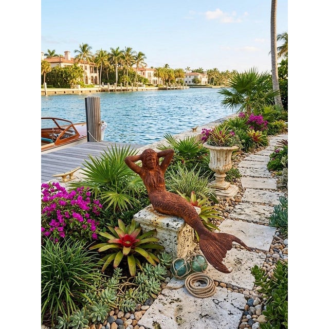Antique Cast Iron Reclining Mermaid Garden Sculpture For Sale - Image 9 of 12