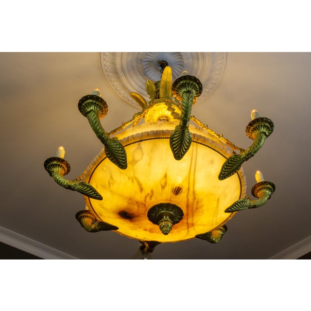 Large Empire Style Alabaster and Bronze 16-Light Chandelier, 1920s For Sale - Image 10 of 18