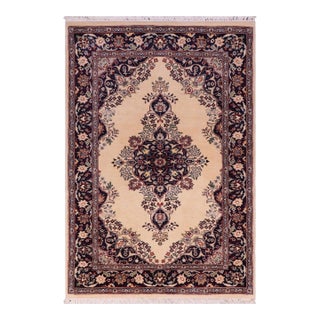 Elegant 1990's Pak-Persian Ivory/Blue Wool Rug - 2'7'' X 4'2'' For Sale