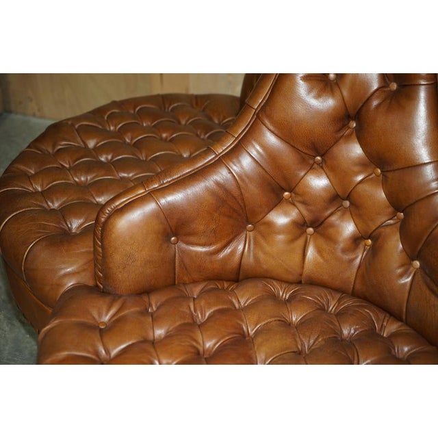 Brown Leather 4-Seater Chesterfield Tete a Tete Sofa For Sale - Image 5 of 18
