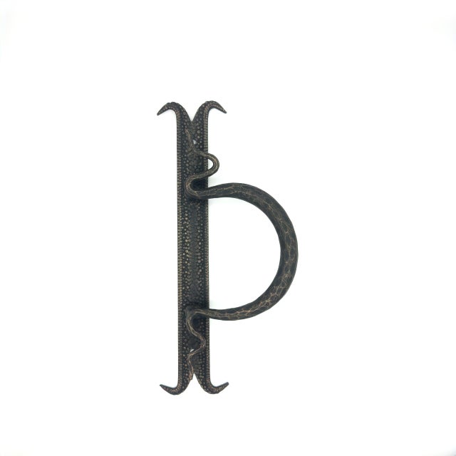 Hand-Forged Wrought Iron Door Pull (Gold Patina) Medieval D-Handle Statement Hardware For Sale - Image 4 of 4