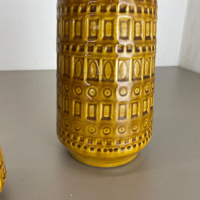Fat Lava Pottery Vases With Ochre Pattern from Scheurich, Germany, 1970s, Set of 2 For Sale - Image 12 of 18