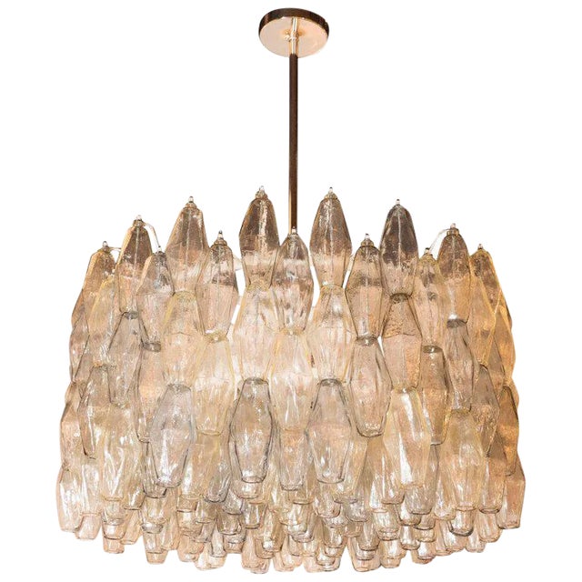 Modernist Handblown Murano Glass Polyhedral Drum Chandelier with Nickel Fittings For Sale