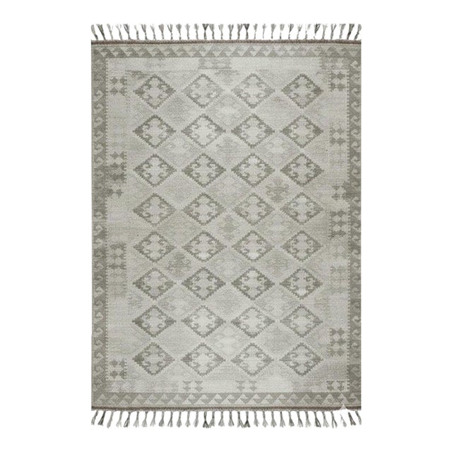 8x10 Gray Hand-Knotted Wool Diamond Repeat Geometric Modern Carpet Rug For Sale
