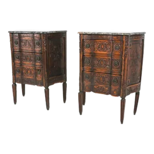 Pair of Small Neoclassical Carved Walnut Commodes