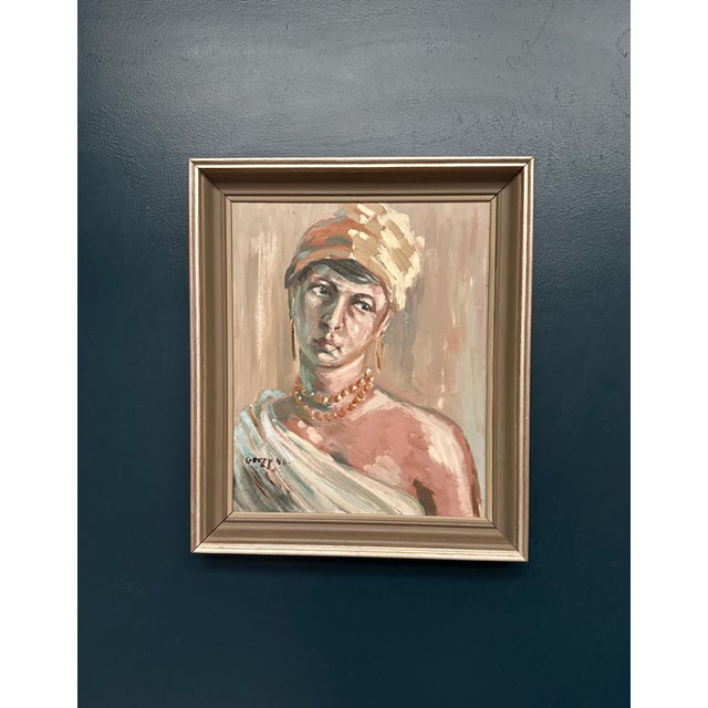 Unknown, Portrait of a Woman, 1950s, Oil on Panel, Framed For Sale - Image 7 of 12