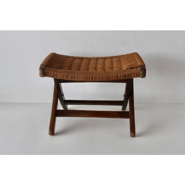 Mid-Century Modern Mid-Century Danish Modern Hans Wegner Style Wood Rope Cord Folding Stool Ottoman For Sale - Image 3 of 18