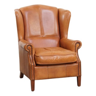 Wing Chair in Cowhide Leather For Sale