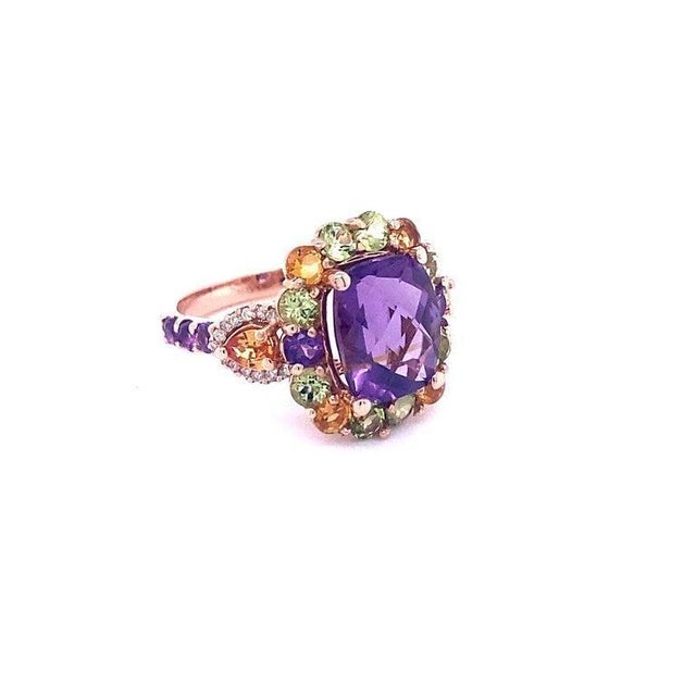 Early 21st Century 6.17 Ct Amethyst, Peridot, Sapphire, Diamond Rose Gold Ring For Sale - Image 5 of 6