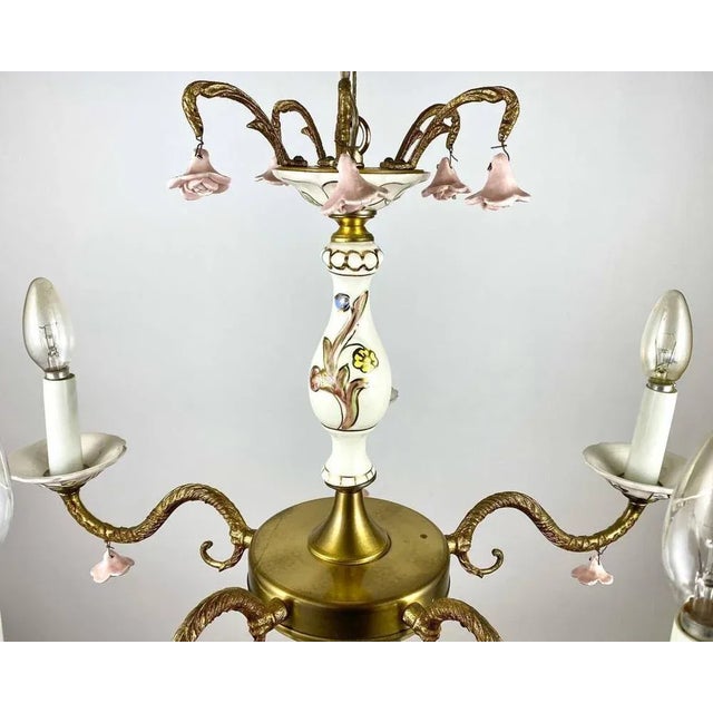 Vintage Porcelain Chandelier & Sconces, Italy, Set of 3 For Sale - Image 3 of 10