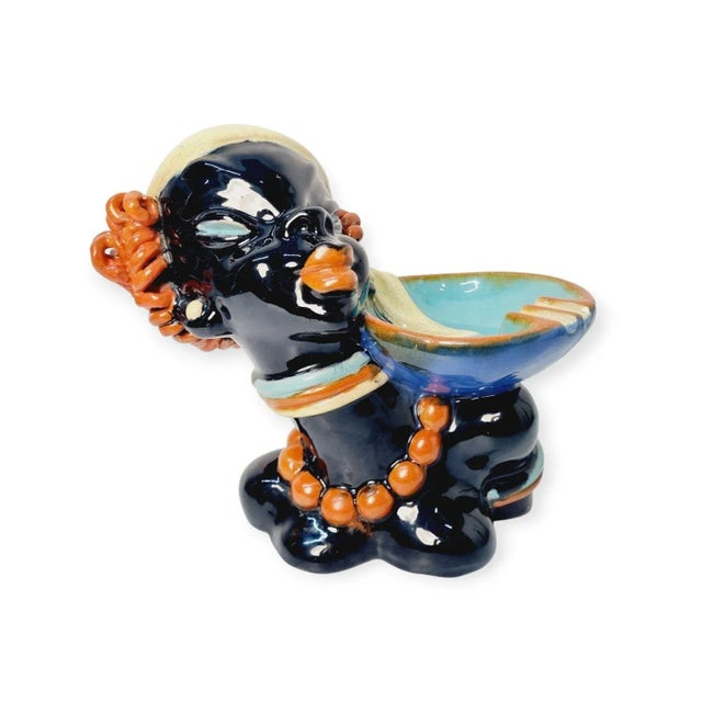 Ceramic from the 1930s. Stylized black female bust combined with ashtray. Art deco style, unique color collector's item....
