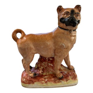 Rare 19th Century, English, Large Staffordshire Ceramic Pug Dog Figurine For Sale