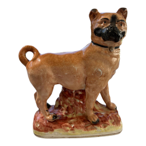 Rare 19th Century, English, Large Staffordshire Ceramic Pug Dog Figurine