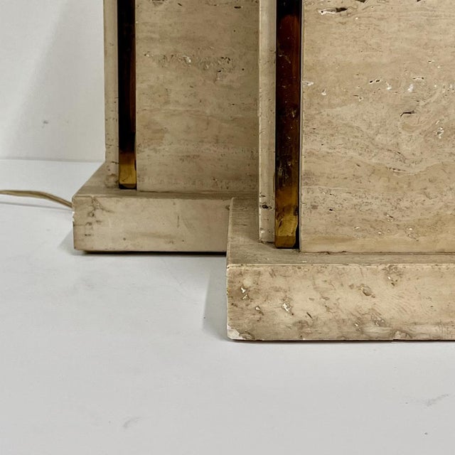 Geometric Travertine and Brass Table Lamps, Italy, 1970s, Set of 2 For Sale - Image 6 of 10