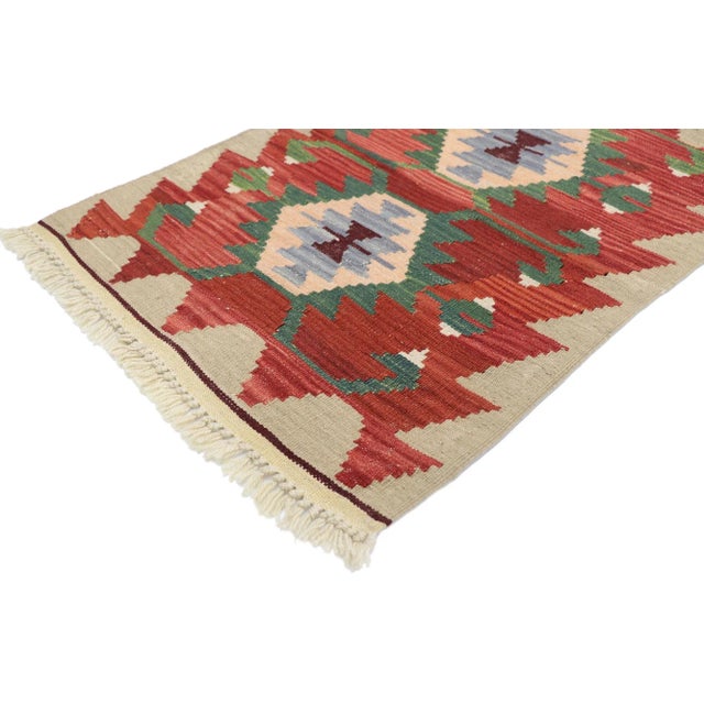 Vintage Persian Shiraz Kilim Rug with Tribal Style 02'00 x 02'10. Full of tiny details and a bold expressive design...