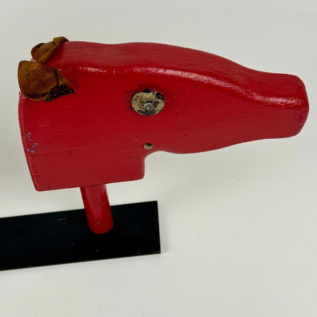 Red Vintage Farmhouse Double Wooden Horse Heads Sculpture in Red, Kids Decor For Sale - Image 8 of 11