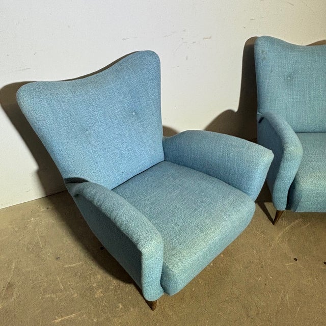 Textile Mid-Century Blue Armchairs from Isa Bergamo, 1950s, Set of 2 For Sale - Image 7 of 16