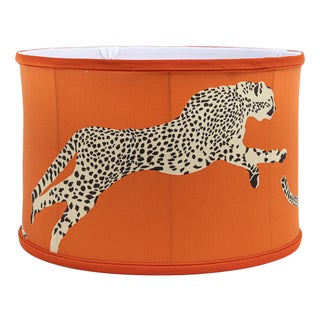 The House of Scalamandré Leaping Cheetah Drum Shade, Orange For Sale