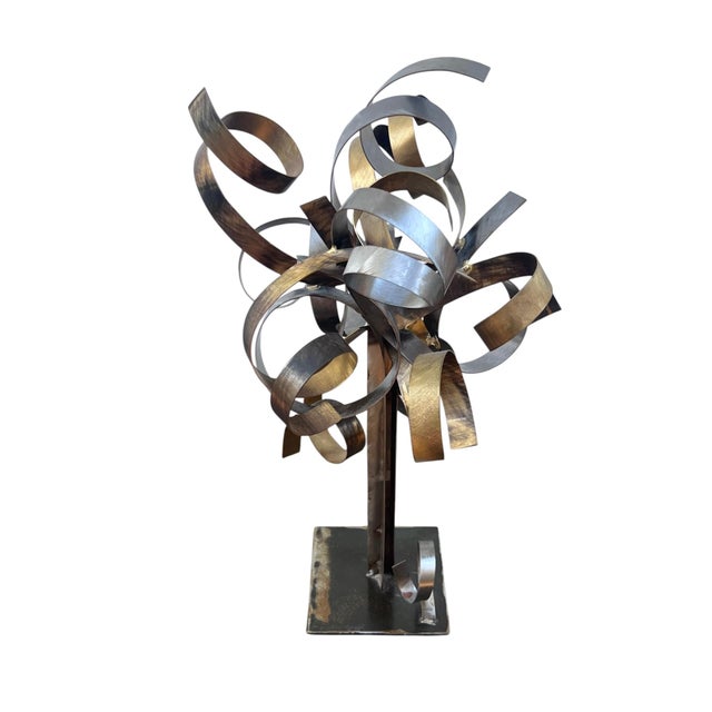 Signed Silas Seandel Abstract Mixed-Metal Ribbon Sculpture Striking signed abstract metal sculpture by noted New York...