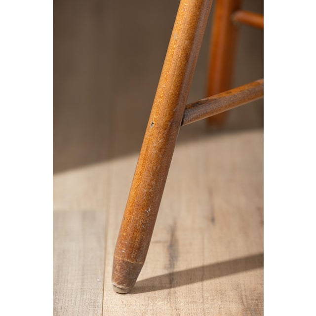 Vintage Scandinavian Modern Sculptural Beech Tripod Stool For Sale - Image 14 of 17
