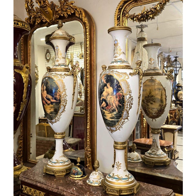 Celebrate the elegance of French decorative arts with this magnificent Sèvres-inspired porcelain vase, expertly...