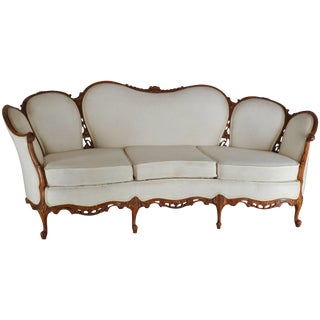 Early 19th Century French Victorian Fabric With Wood Sofa For Sale