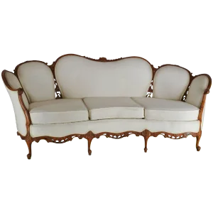 Early 19th Century French Victorian Fabric With Wood Sofa