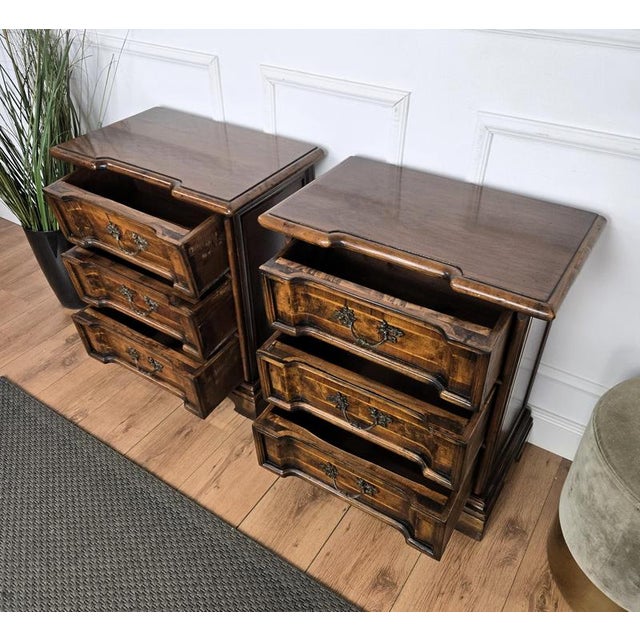 Wood Italian Louis XIV Style Rustic Nightstands, 1950s, Set of 2 For Sale - Image 7 of 10