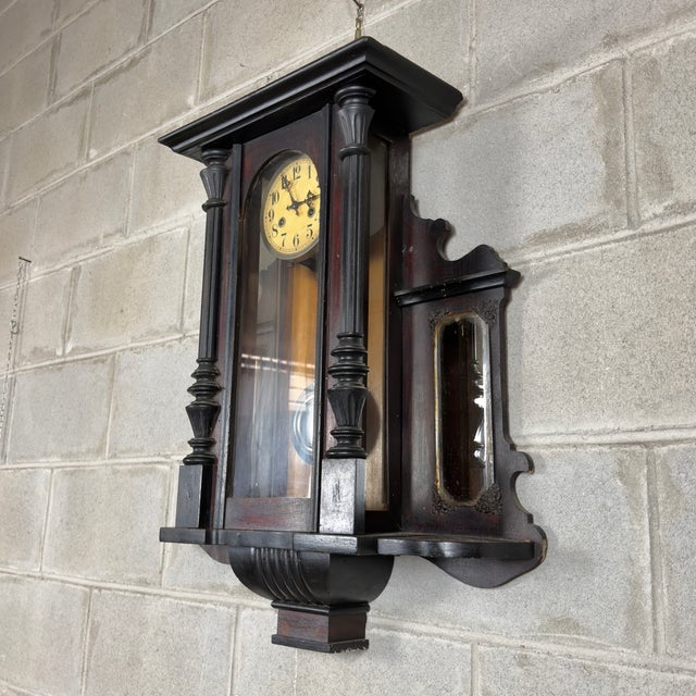 Early 20th Century Antique Wooden Mechanical Pendulum Wall Clock with Mirrors For Sale - Image 5 of 13