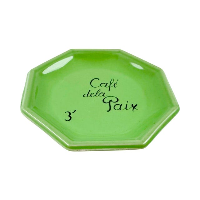 Green Vintage Cafe De La Paix Paris Green Ceramic Ashtray For Sale - Image 8 of 9