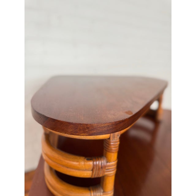 1950s Vintage Paul Frankl-Style Two-Tiered Rattan Side Table For Sale - Image 5 of 9