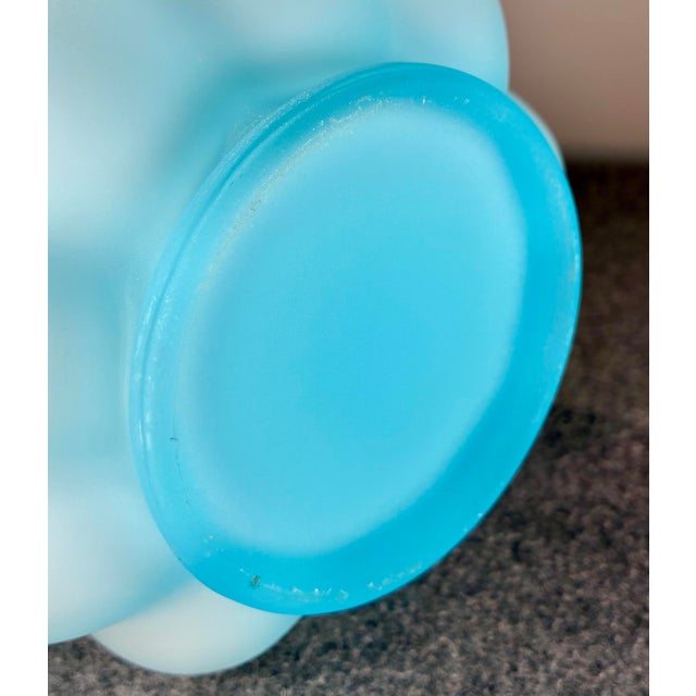 1970s Fenton Blue Satin Crimped Art Glass Melon Vase For Sale In Greenville, SC - Image 6 of 6