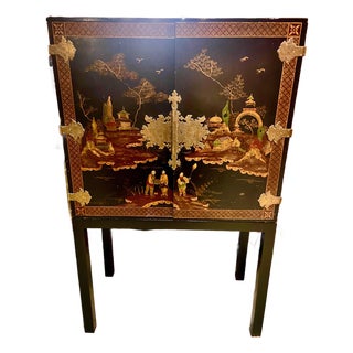 Chinoiserie Cabinet-on-Stand, Japanned Finish, C. 1950-1960 For Sale