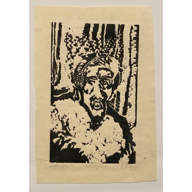 By North Carolina born artist Ronald Dean Huey (1950-2018) "Ghenghis" pencil signed mixed media block monoprint.