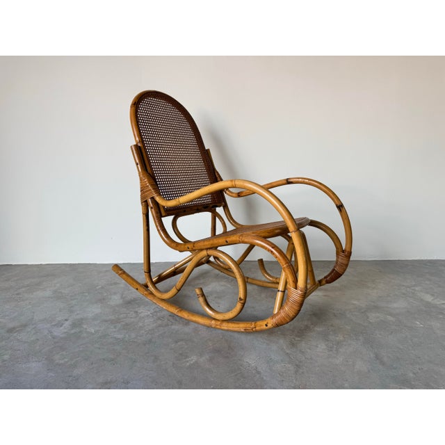 Vintage Coastal Thonet - Style Bamboo and Cane Rocking Chair/ Sold For Sale - Image 9 of 10