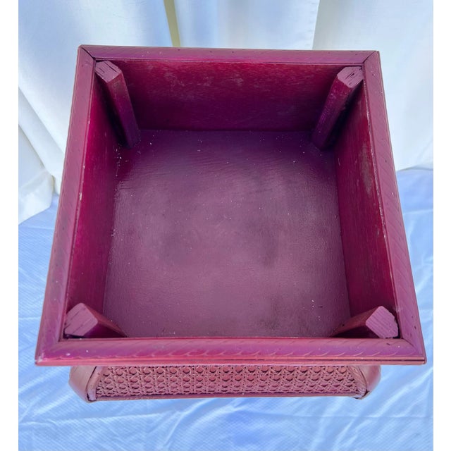 Wood Vintage Red Split Bamboo and Rattan Caning Plant Stand Newly Painted Ruby Red For Sale - Image 7 of 12