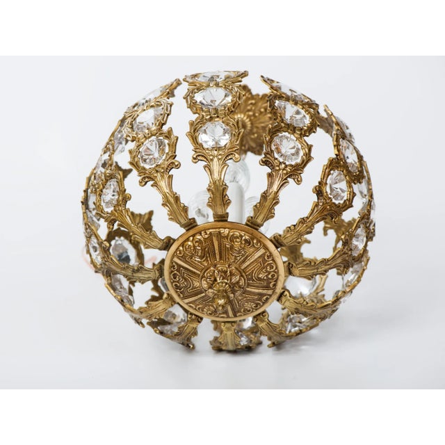 1960s Vintage Restored Spanish Lighting Brass Crystal Pendant Lamp For Sale - Image 6 of 13