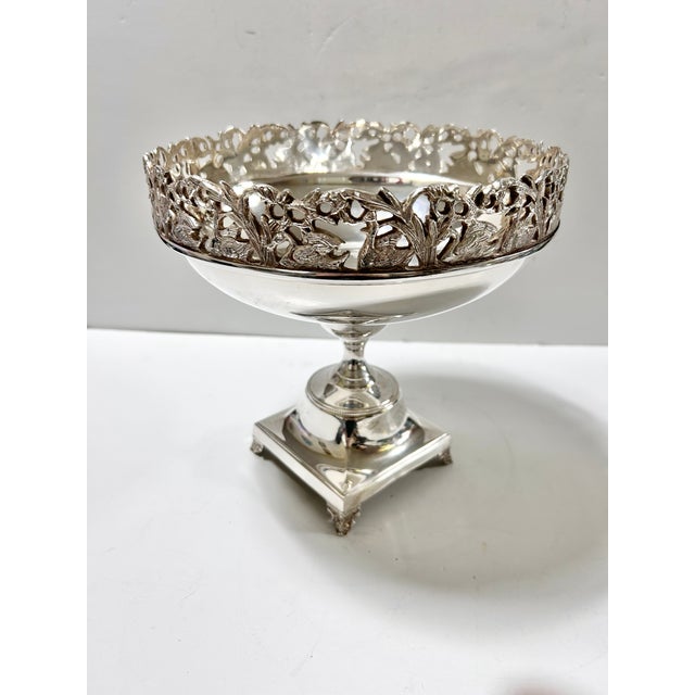 Vintage Silverplate Swan Pedestal Compote Bowl With Pierced Gallery Centerpiece For Sale In Louisville - Image 6 of 10