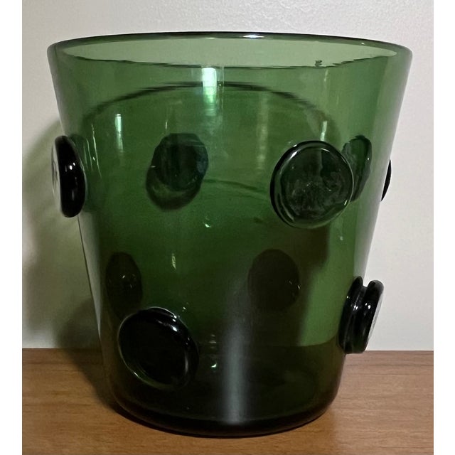 Mid-Century Modern Green Blown Glass Vase With Applied Polka Dot Roundels and Rough Pontil at the Base For Sale - Image 9 of 12