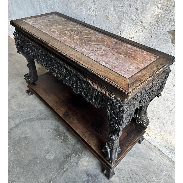 Antique 19th Century Qing Dynasty Hand Carved Console, China, 1860 For Sale - Image 9 of 15