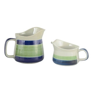 Lotta Jugs in Faience with White, Green and Blue Glaze from Rörstrand, Sweden, 1970s, Set of 2 For Sale