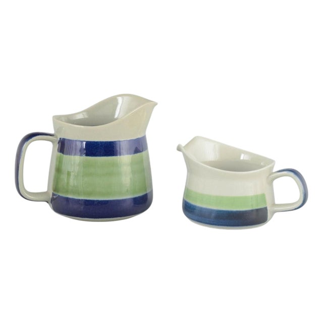 Lotta Jugs in Faience with White, Green and Blue Glaze from Rörstrand, Sweden, 1970s, Set of 2 For Sale