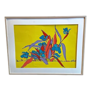Vintage Peter Max Floral Silk Screen Painting