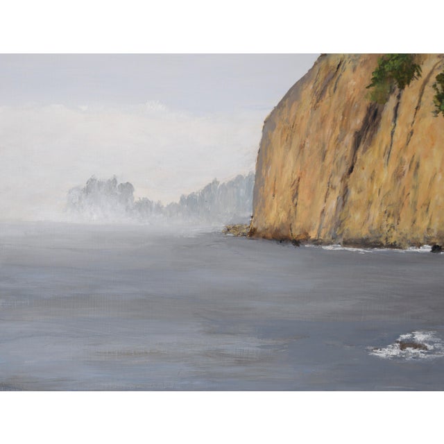 Wood "Sea Cliff" Mid Century Modern Coastal Cliff Seascape in Acrylic on Masonite by Farren Jensen For Sale - Image 7 of 9