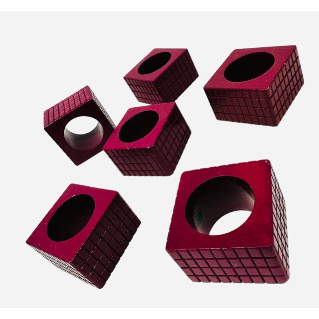 Magenta Vintage Magenta Square Embossed Plastic Napkin Rings - a Set of 6 For Sale - Image 8 of 8