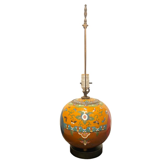 Antique Cloisonné Enamel Footed Ginger Jar Table Lamp For Sale - Image 4 of 12